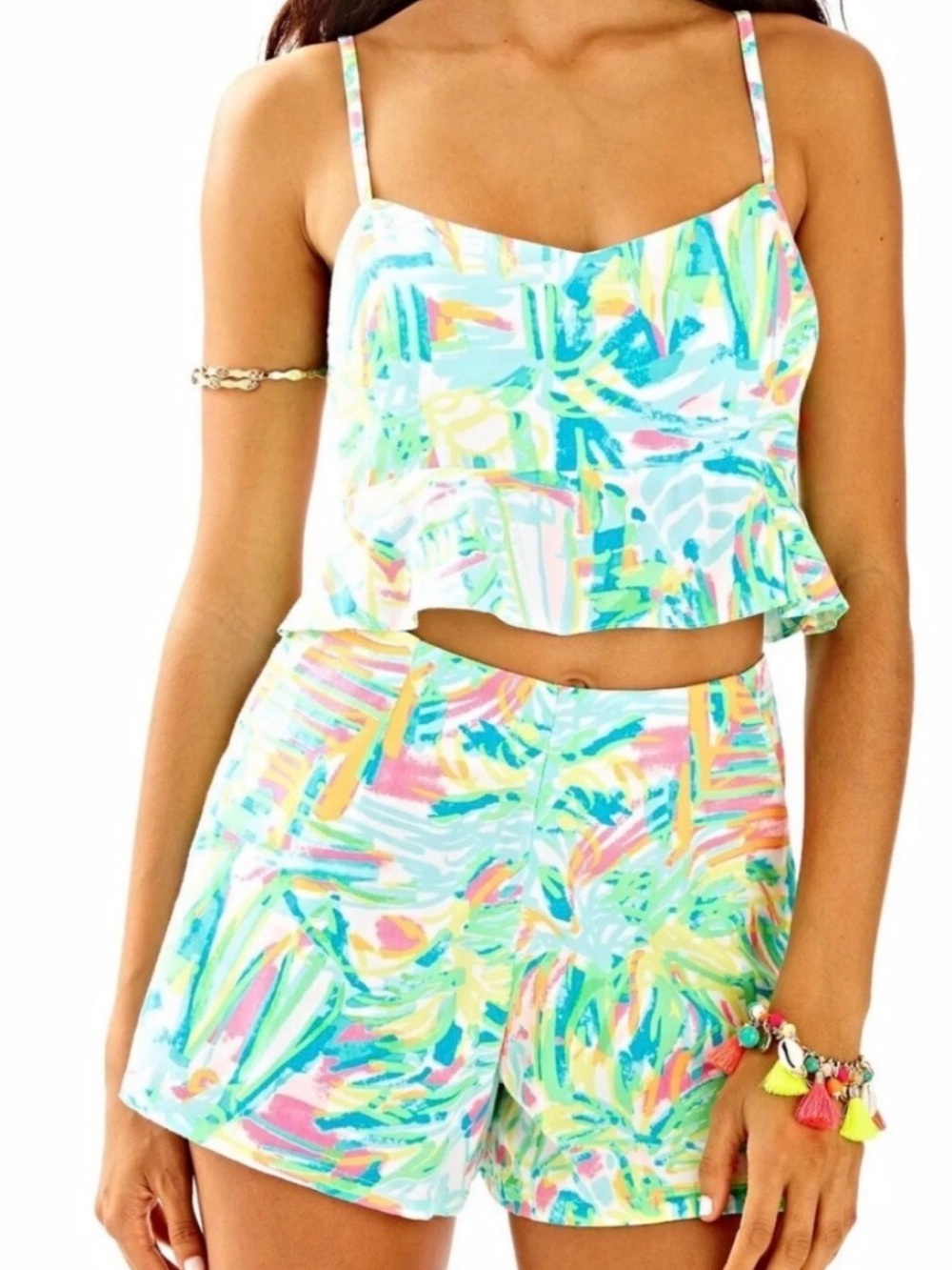 Lilly Pulitzer Multicolor Brushstroke Print High Waist Shorts